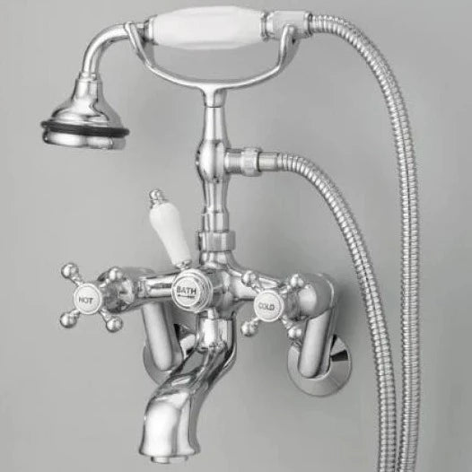 Wall Mount Tub Filler with Hand Shower, Ceramic Accents