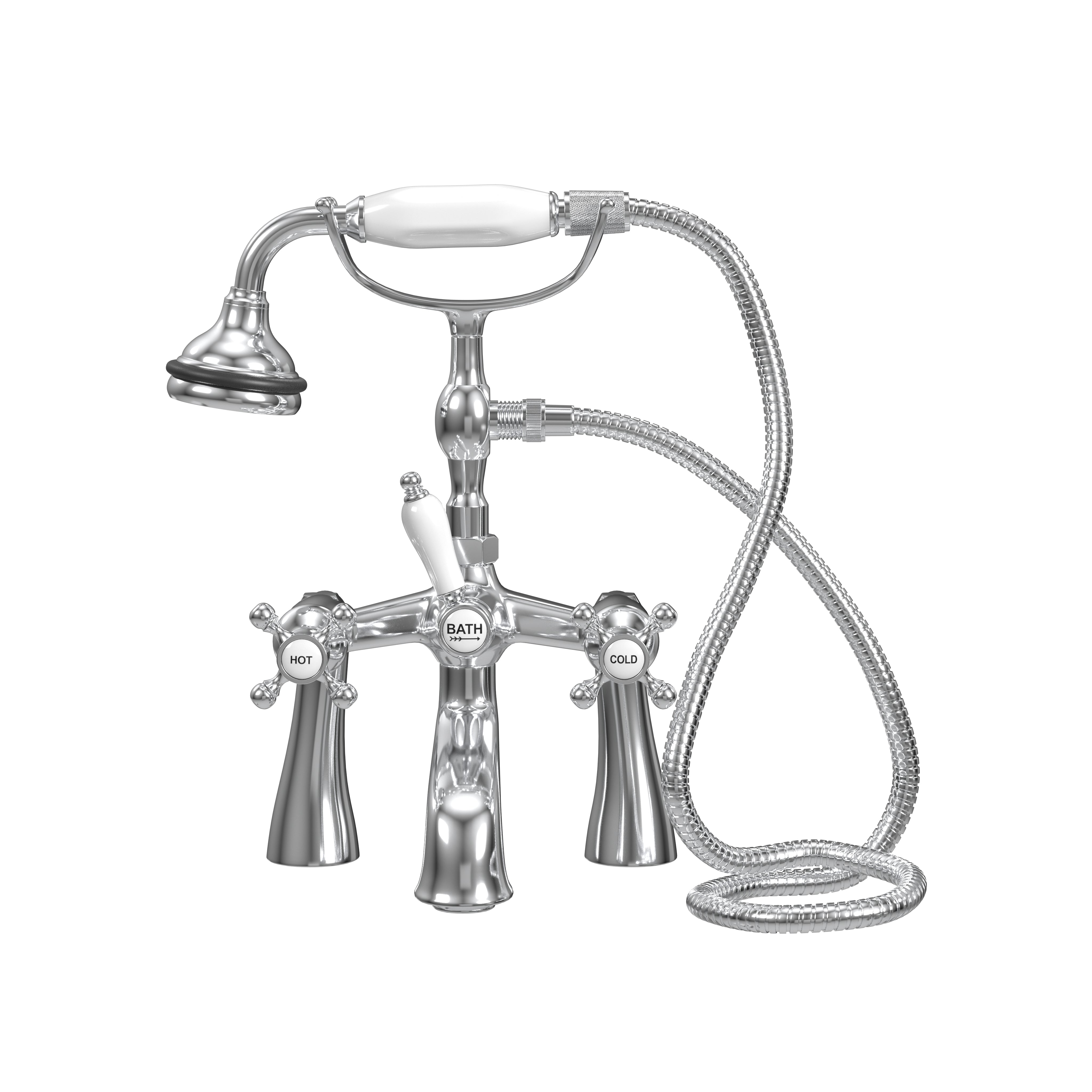 Deck Mount Tub Filler with Hand Shower, 7" Spread, Ceramic Accents |  Faucet |  Cheviot USD |  Cheviot.