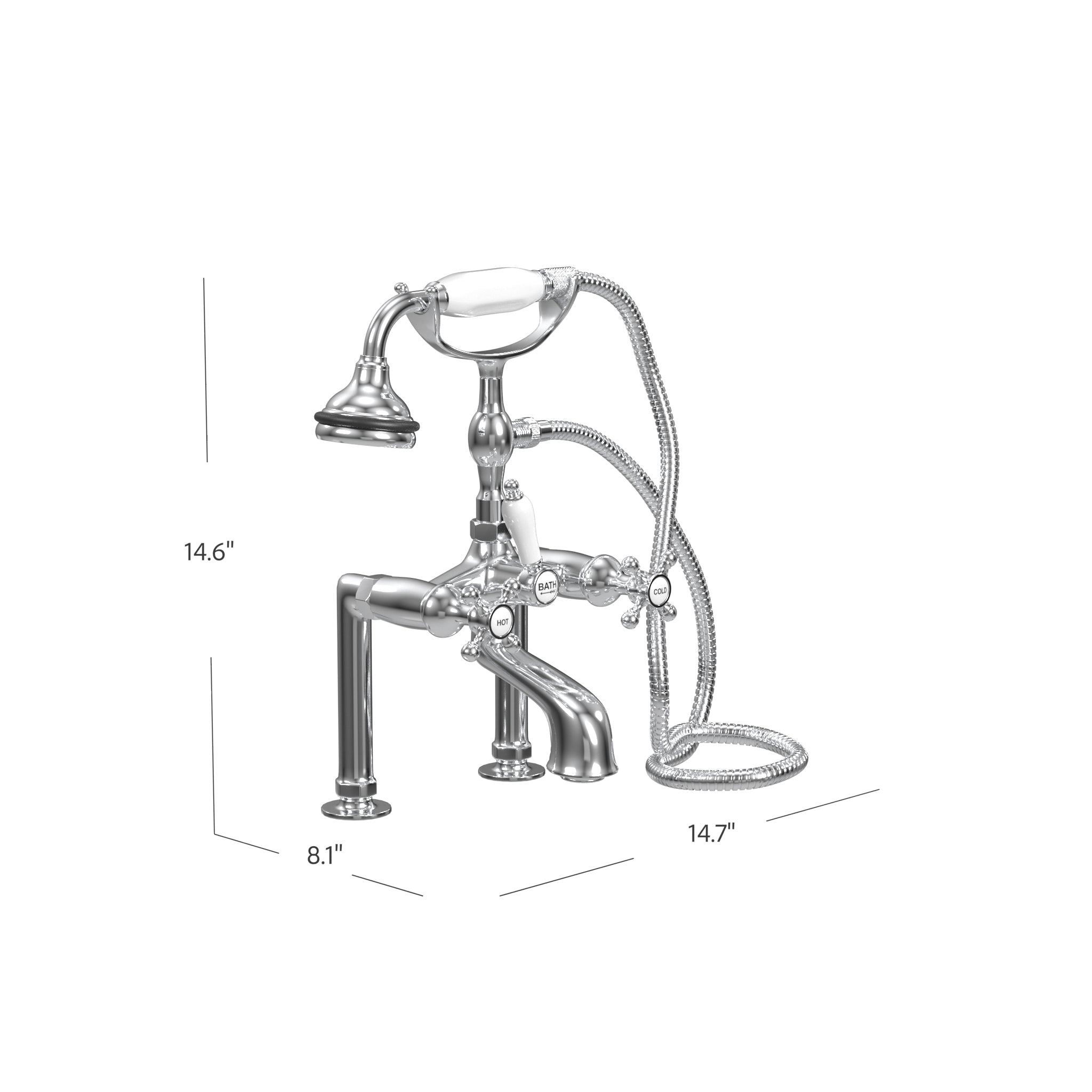 Deck Mount Tub Filler with Hand Shower, 6" Spread, Ceramic Accents |  Faucet |  Cheviot USD |  Cheviot.