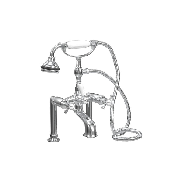 Deck Mount Tub Filler with Hand Shower, 6" Spread, Ceramic Accents |  Faucet |  Cheviot USD |  Cheviot.