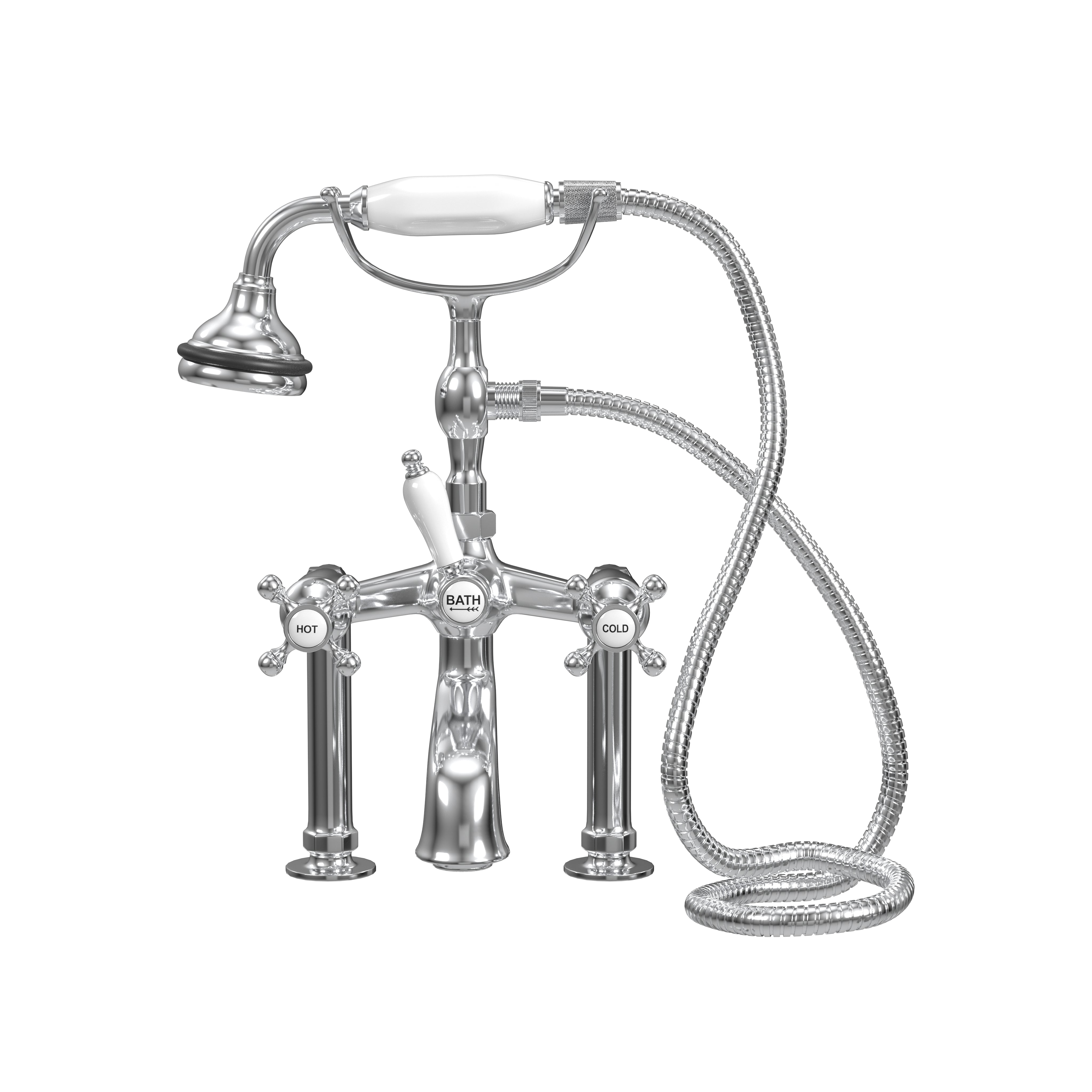 Deck Mount Tub Filler with Hand Shower, 6" Spread, Ceramic Accents |  Faucet |  Cheviot USD |  Cheviot.