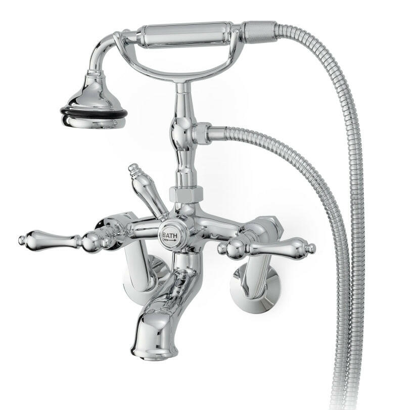 Wall Mount Tub Filler with Hand Shower, All Metal Accents faucet by Cheviot