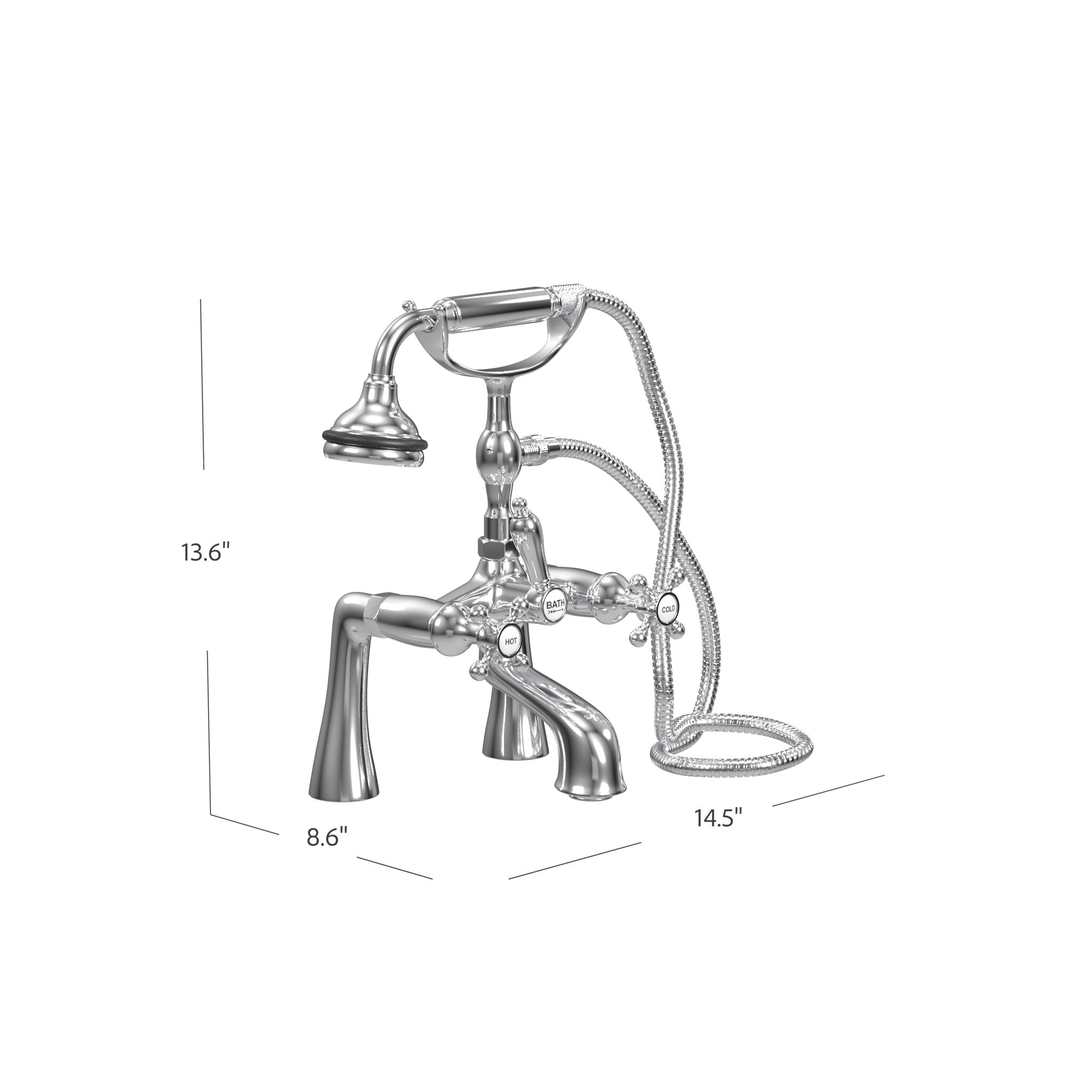 Deck Mount Tub Filler with Hand Shower, 7" Spread, All Metal Accents |  Faucet |  Cheviot USD |  Cheviot.