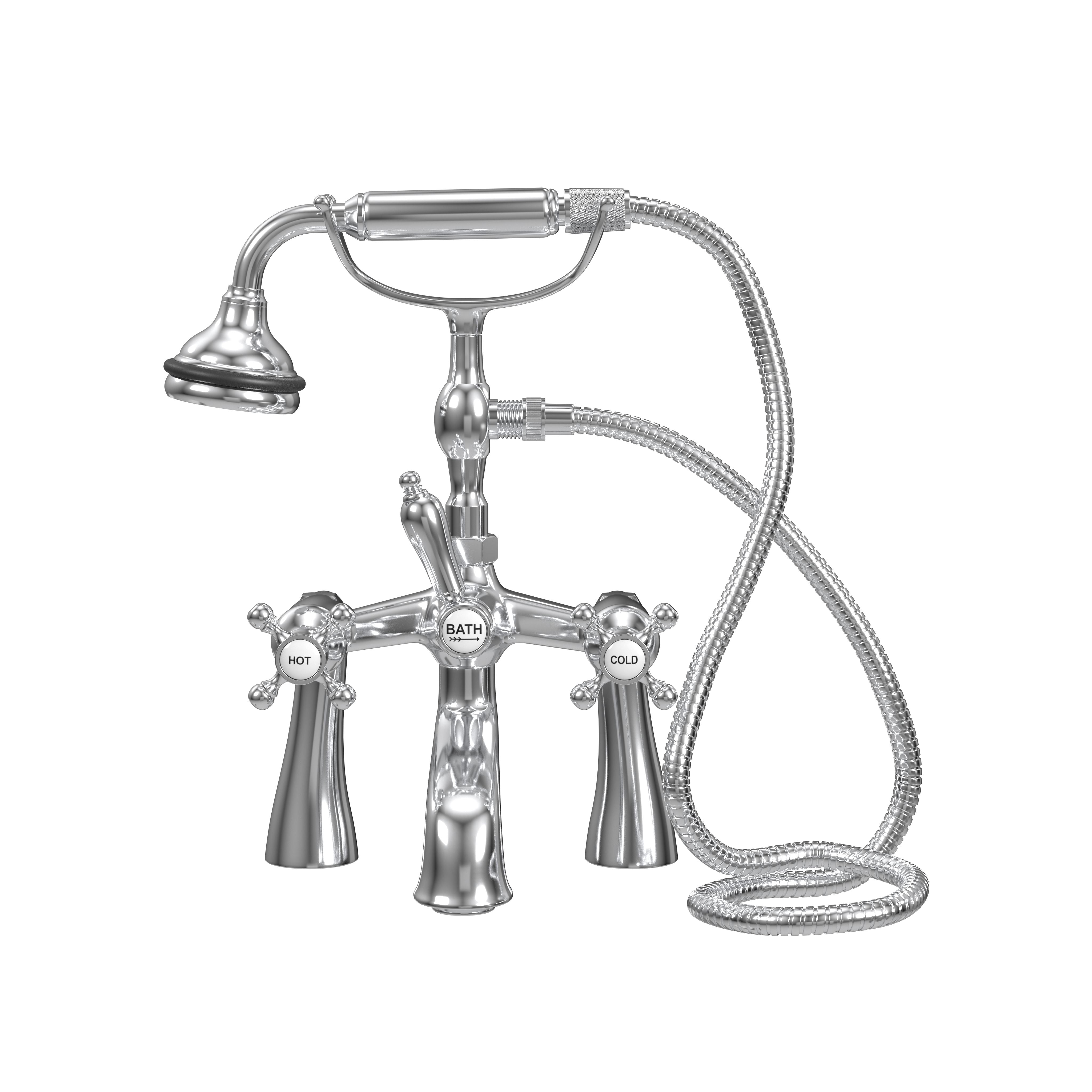 Deck Mount Tub Filler with Hand Shower, 7" Spread, All Metal Accents |  Faucet |  Cheviot USD |  Cheviot.