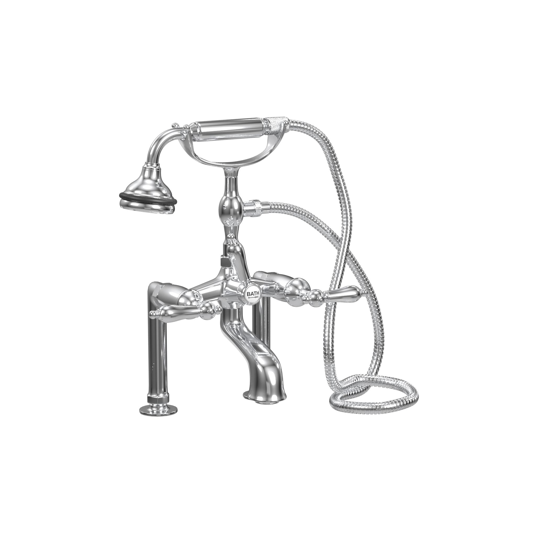 Deck Mount Tub Filler with Hand Shower, 6" Spread, All Metal Accents |  Faucet |  Cheviot USD |  Cheviot.