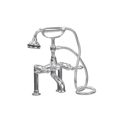 Deck Mount Tub Filler with Hand Shower, 6" Spread, All Metal Accents |  Faucet |  Cheviot USD |  Cheviot.