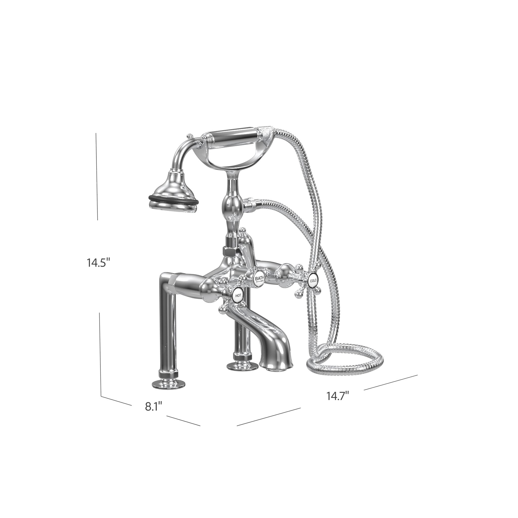 Deck Mount Tub Filler with Hand Shower, 6" Spread, All Metal Accents |  Faucet |  Cheviot USD |  Cheviot.