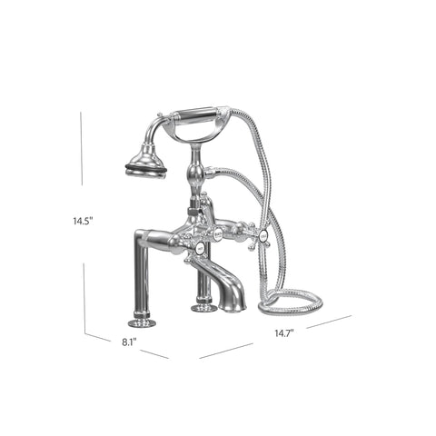 Deck Mount Tub Filler with Hand Shower, 6" Spread, All Metal Accents |  Faucet |  Cheviot USD |  Cheviot.