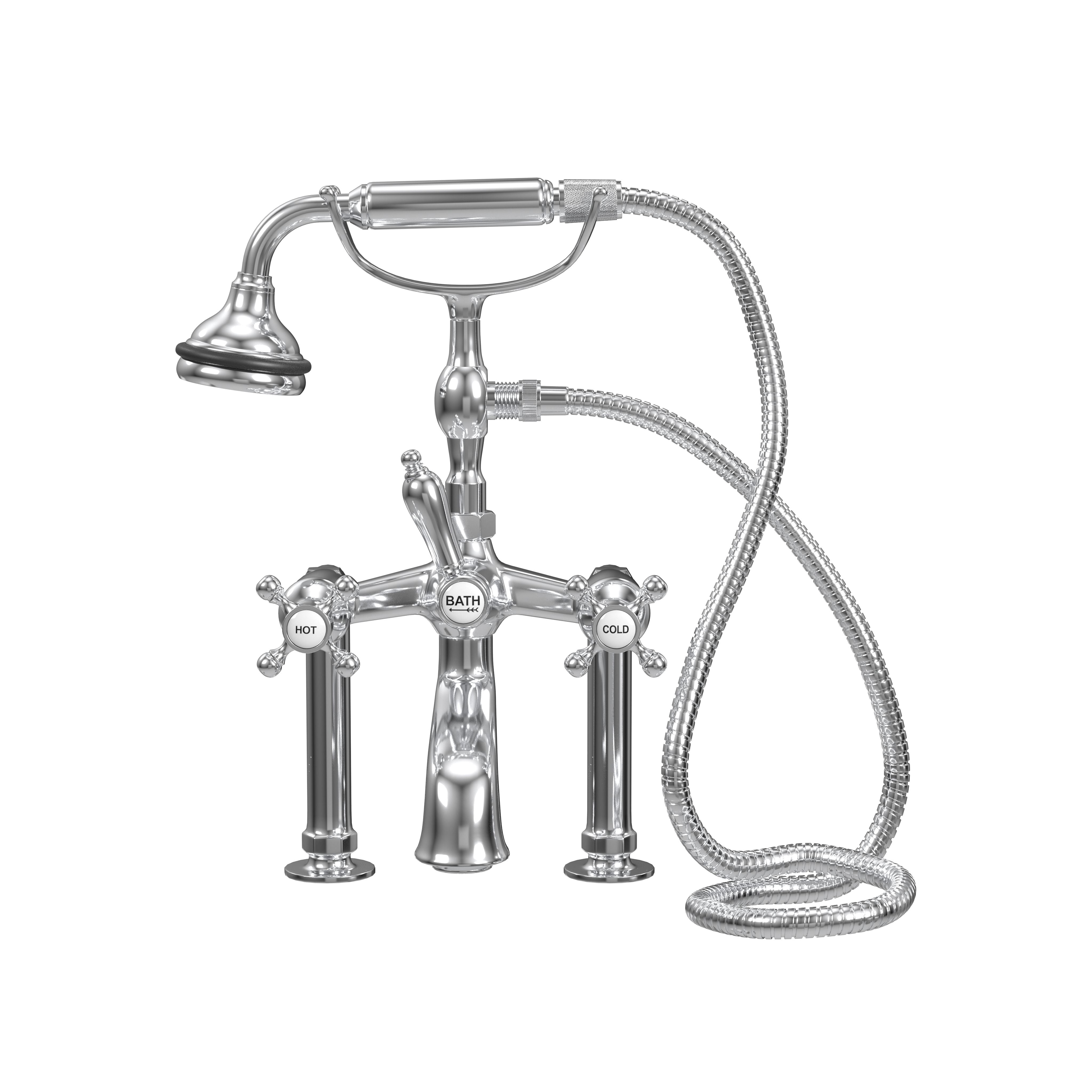 Deck Mount Tub Filler with Hand Shower, 6" Spread, All Metal Accents |  Faucet |  Cheviot USD |  Cheviot.