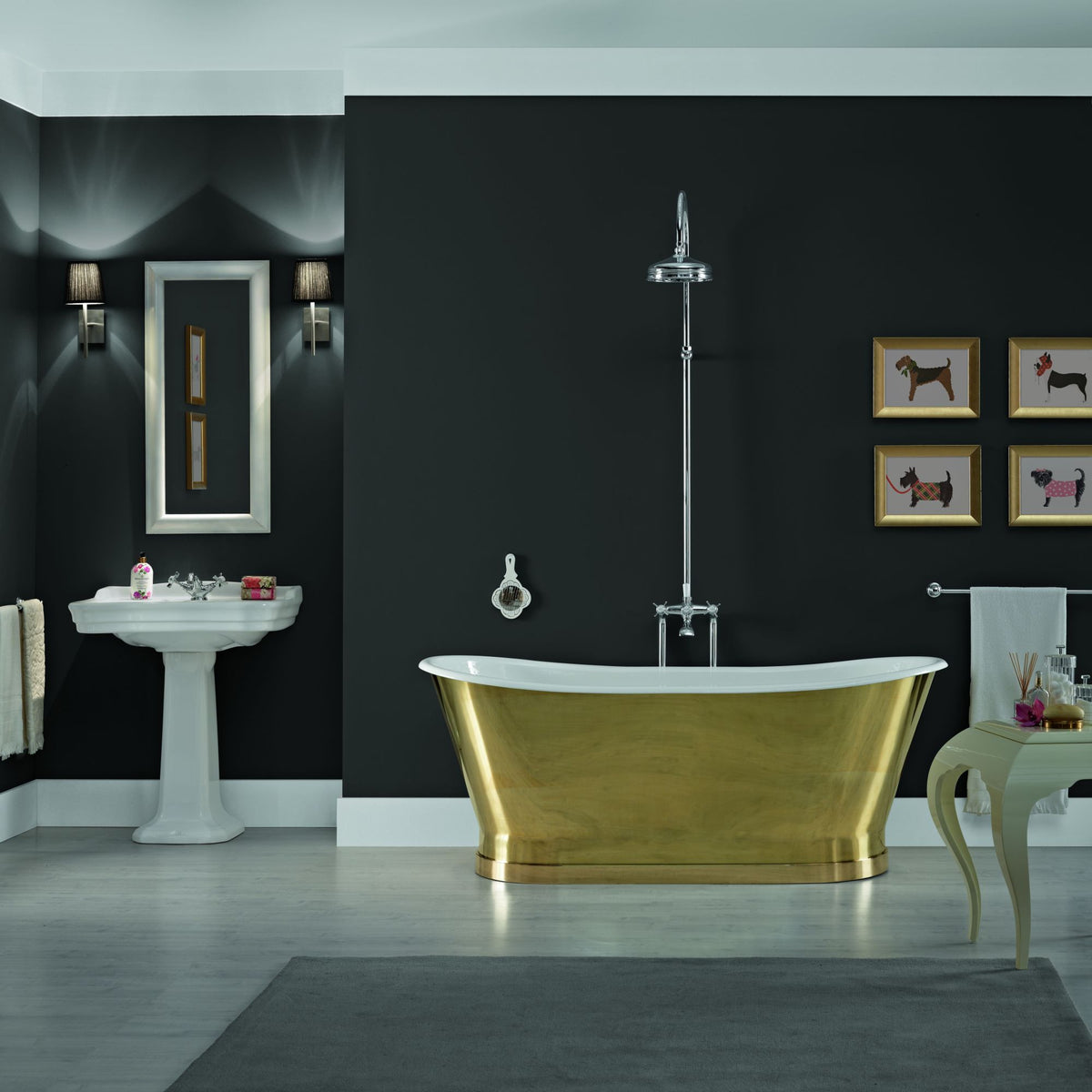 Luxury freestanding Balmoral cast iron bathtub with gilded accents