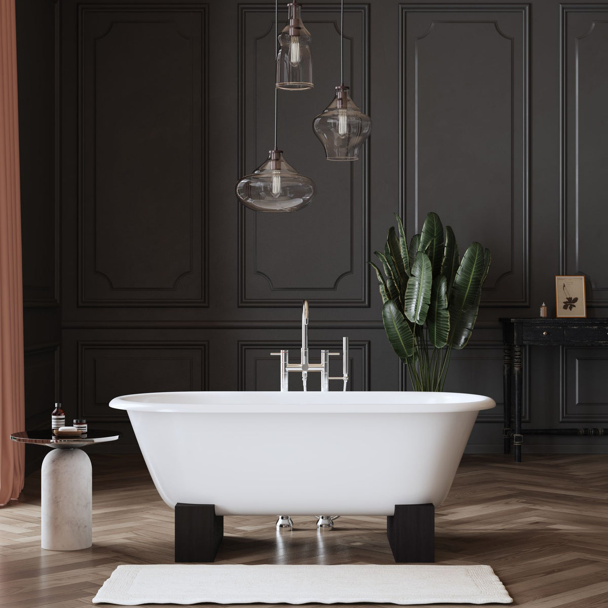 Regal Cast Iron Bathtub with Wooden Base