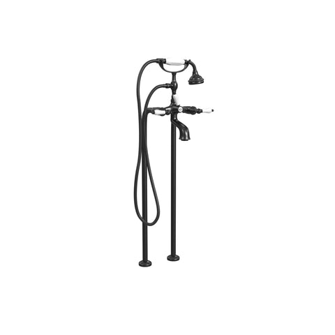 Free-Standing Tub Filler with Hand Shower, Ceramic Accents