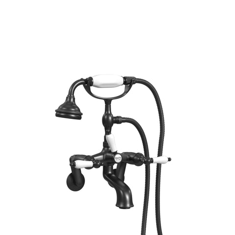 Wall Mount Tub Filler with Hand Shower, Ceramic Accents