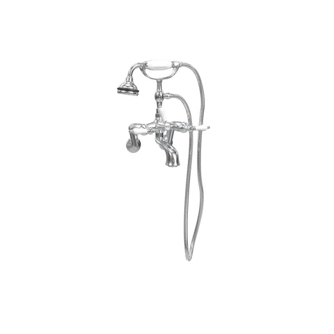 Wall Mount Tub Filler with Hand Shower, Ceramic Accents