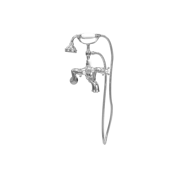 Wall Mount Tub Filler with Hand Shower, Ceramic Accents