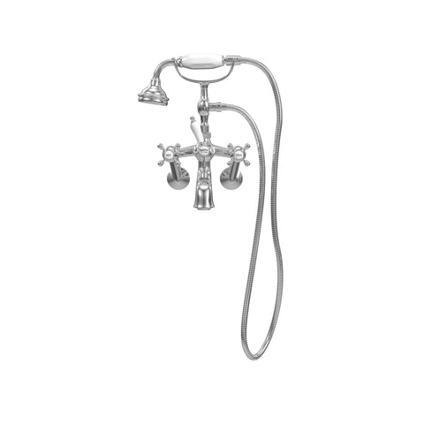 Wall Mount Tub Filler with Hand Shower, Ceramic Accents