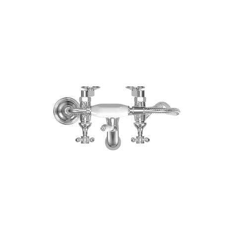 Wall Mount Tub Filler with Hand Shower, Ceramic Accents