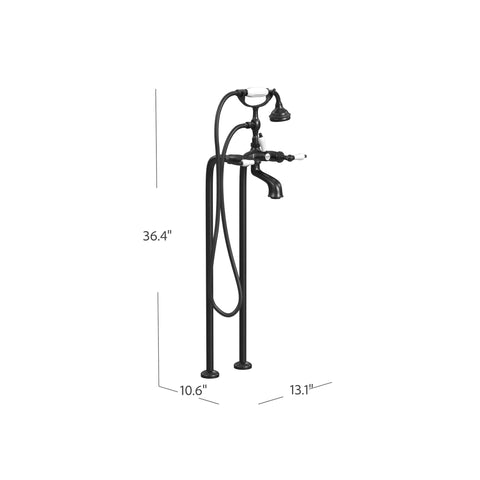 Free-Standing Tub Filler with Hand Shower, Ceramic Accents