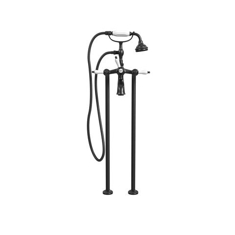 Free-Standing Tub Filler with Hand Shower, Ceramic Accents