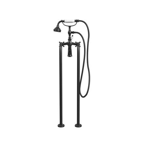 Free-Standing Tub Filler with Hand Shower, Ceramic Accents