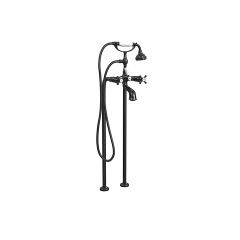 Free-Standing Tub Filler with Hand Shower, Ceramic Accents