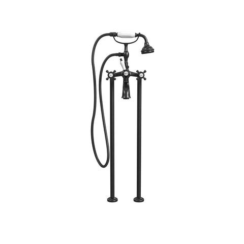 Free-Standing Tub Filler with Hand Shower, Ceramic Accents