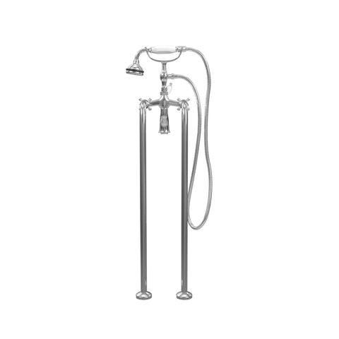 Free-Standing Tub Filler with Hand Shower, Ceramic Accents