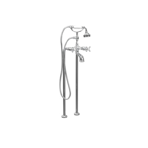 Free-Standing Tub Filler with Hand Shower, Ceramic Accents