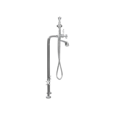 Free-Standing Tub Filler with Hand Shower and Stop Valves, Ceramic Accents