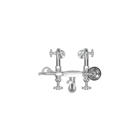 Free-Standing Tub Filler with Hand Shower and Stop Valves, Ceramic Accents