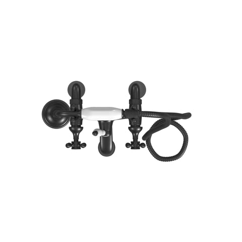 Deck Mount Tub Filler with Hand Shower, 7" Spread, Ceramic Accents