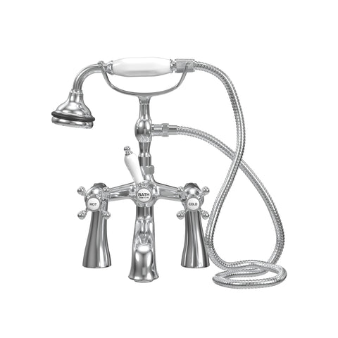 Deck Mount Tub Filler with Hand Shower, 7" Spread, Ceramic Accents