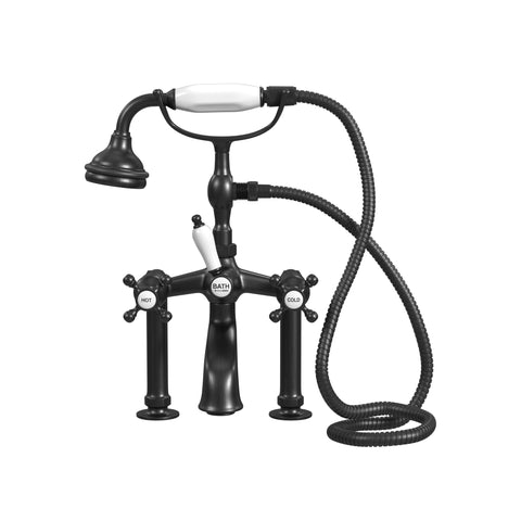 Deck Mount Tub Filler with Hand Shower, 6" Spread, Ceramic Accents