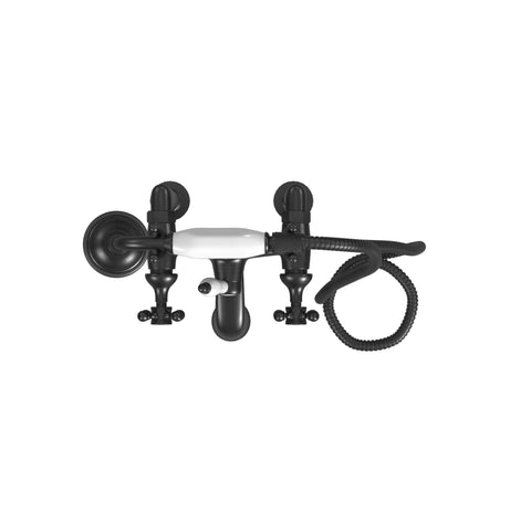 Deck Mount Tub Filler with Hand Shower, 6" Spread, Ceramic Accents