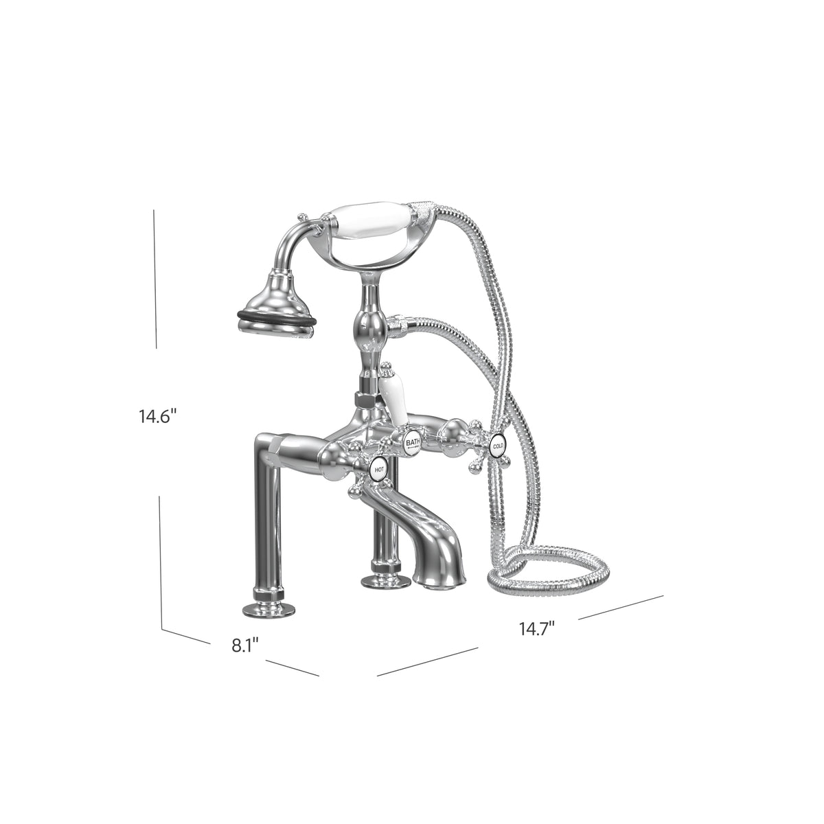 Deck Mount Tub Filler with Hand Shower, 6" Spread, Ceramic Accents |  Faucet |  Cheviot USD |  Cheviot.