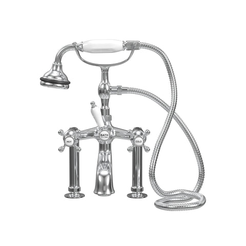 Deck Mount Tub Filler with Hand Shower, 6" Spread, Ceramic Accents