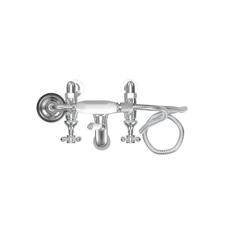 Deck Mount Tub Filler with Hand Shower, 6" Spread, Ceramic Accents