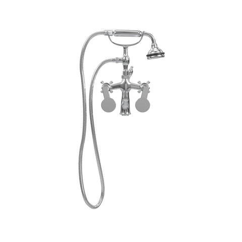 Wall Mount Tub Filler with Hand Shower, All Metal Accents