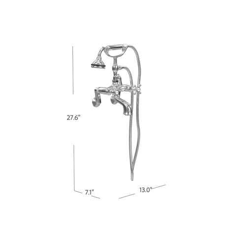 Wall Mount Tub Filler with Hand Shower, All Metal Accents
