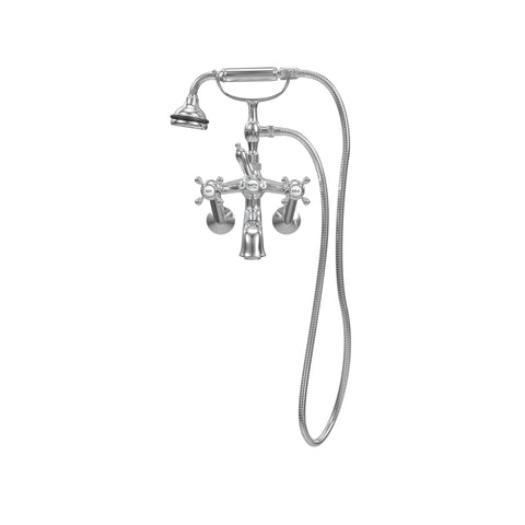 Wall Mount Tub Filler with Hand Shower, All Metal Accents