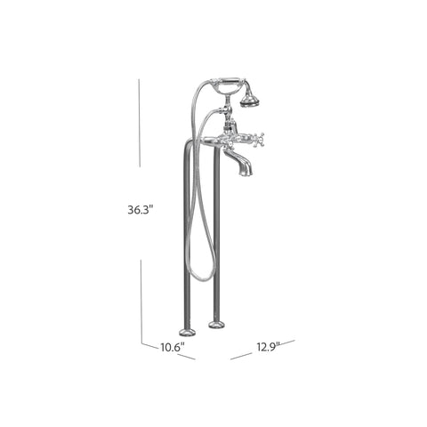 Free-Standing Tub Filler with Hand Shower, All Metal Accents