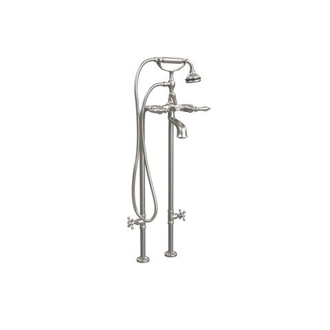 Free-Standing Tub Filler with Hand Shower and Stop Valves, All Metal Accents