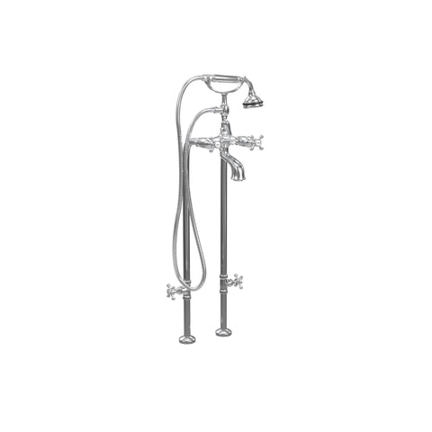 Free-Standing Tub Filler with Hand Shower and Stop Valves, All Metal Accents