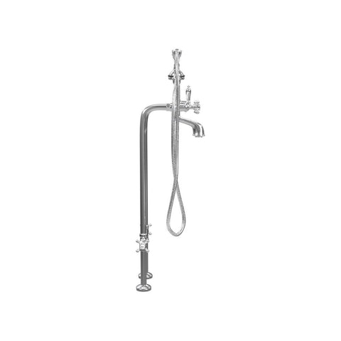 Free-Standing Tub Filler with Hand Shower and Stop Valves, All Metal Accents