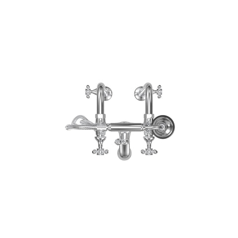 Free-Standing Tub Filler with Hand Shower and Stop Valves, All Metal Accents