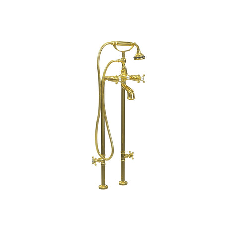 Free-Standing Tub Filler with Hand Shower and Stop Valves, All Metal Accents