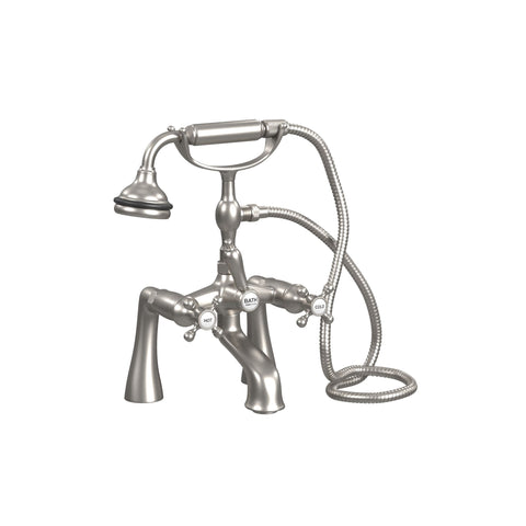 Deck Mount Tub Filler with Hand Shower, 7" Spread, All Metal Accents