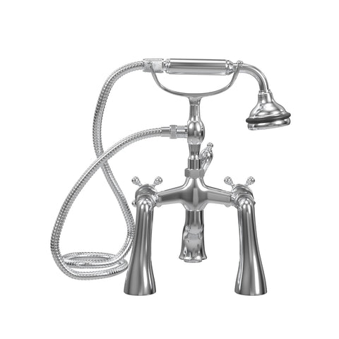 Deck Mount Tub Filler with Hand Shower, 7" Spread, All Metal Accents
