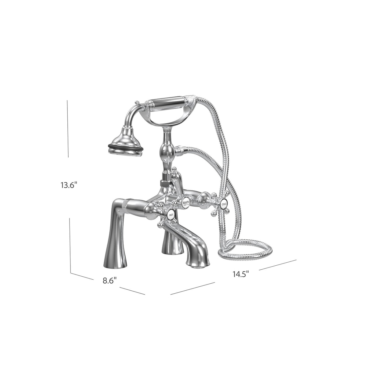 Deck Mount Tub Filler with Hand Shower, 7" Spread, All Metal Accents |  Faucet |  Cheviot USD |  Cheviot.