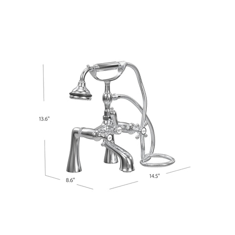 Deck Mount Tub Filler with Hand Shower, 7" Spread, All Metal Accents